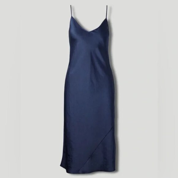 Aritzia Wilfred Only Satin Midi Slip Dress Navy Blue Size Medium - Picture 1 of 7